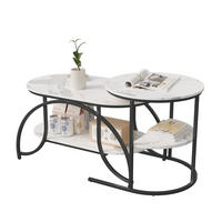 COUCHTISCH 2er Set rund Marmoroptik Metall schwarz weiß - Weiß, Holz (46/80/45cm) - LEBENLANG