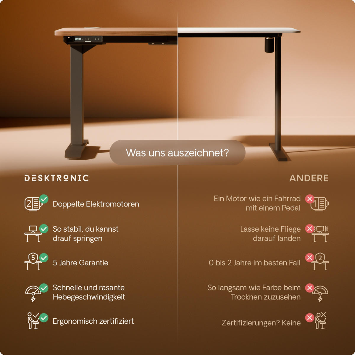 SCHREIBTISCH Elektrisch Höhenverstellbarer HomePro 160x80cm Schwarz/Walnuss mit Memory-Funktion, Anti-Kollisions Technologie - Walnussfarben/Schwarz, Holzwerkstoff (80/160/62cm) - Desktronic