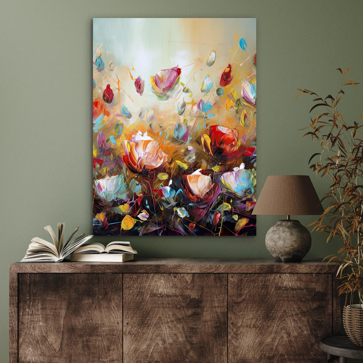 KOVOVÝ OBRAZ Kvety - Umenie - Príroda - Olejomaľba 60x80 cm - viacfarebná, kov (60/80cm) - MuchoWow