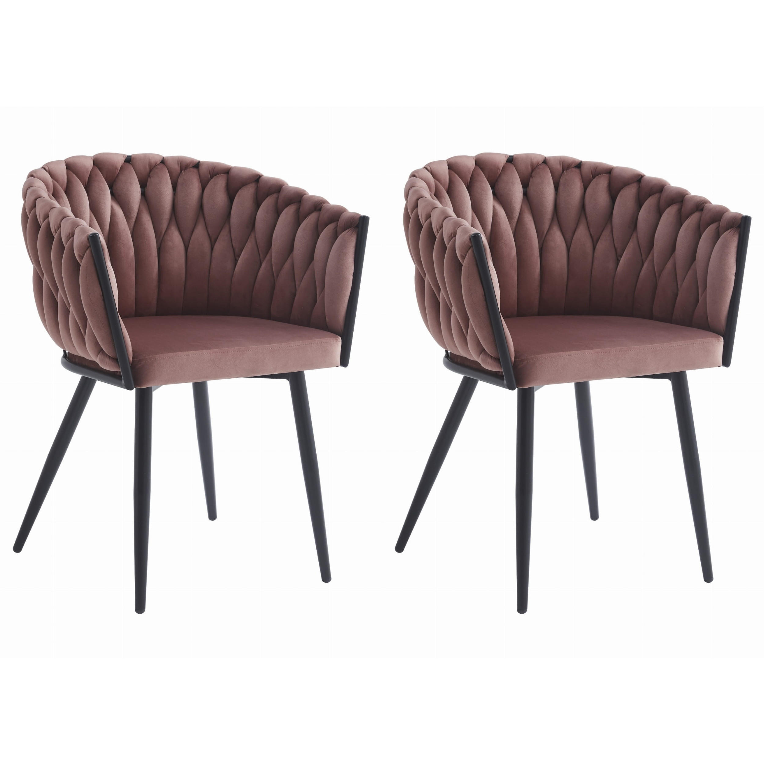 STUHL ARONA 2-er Set, Rosa, Schwarz, Schwarze metallische Beine - Hellgrau, Holz/Textil (48/74/53cm) - Komodee