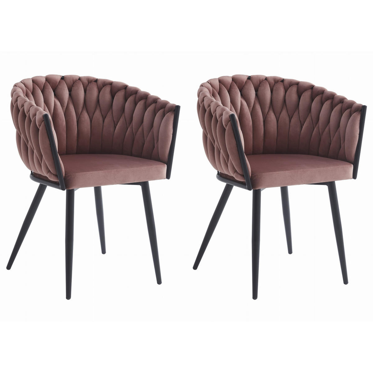 STUHL ARONA 2-er Set, Rosa, Schwarz, Schwarze metallische Beine - Hellgrau, Holz/Textil (48/74/53cm) - Komodee