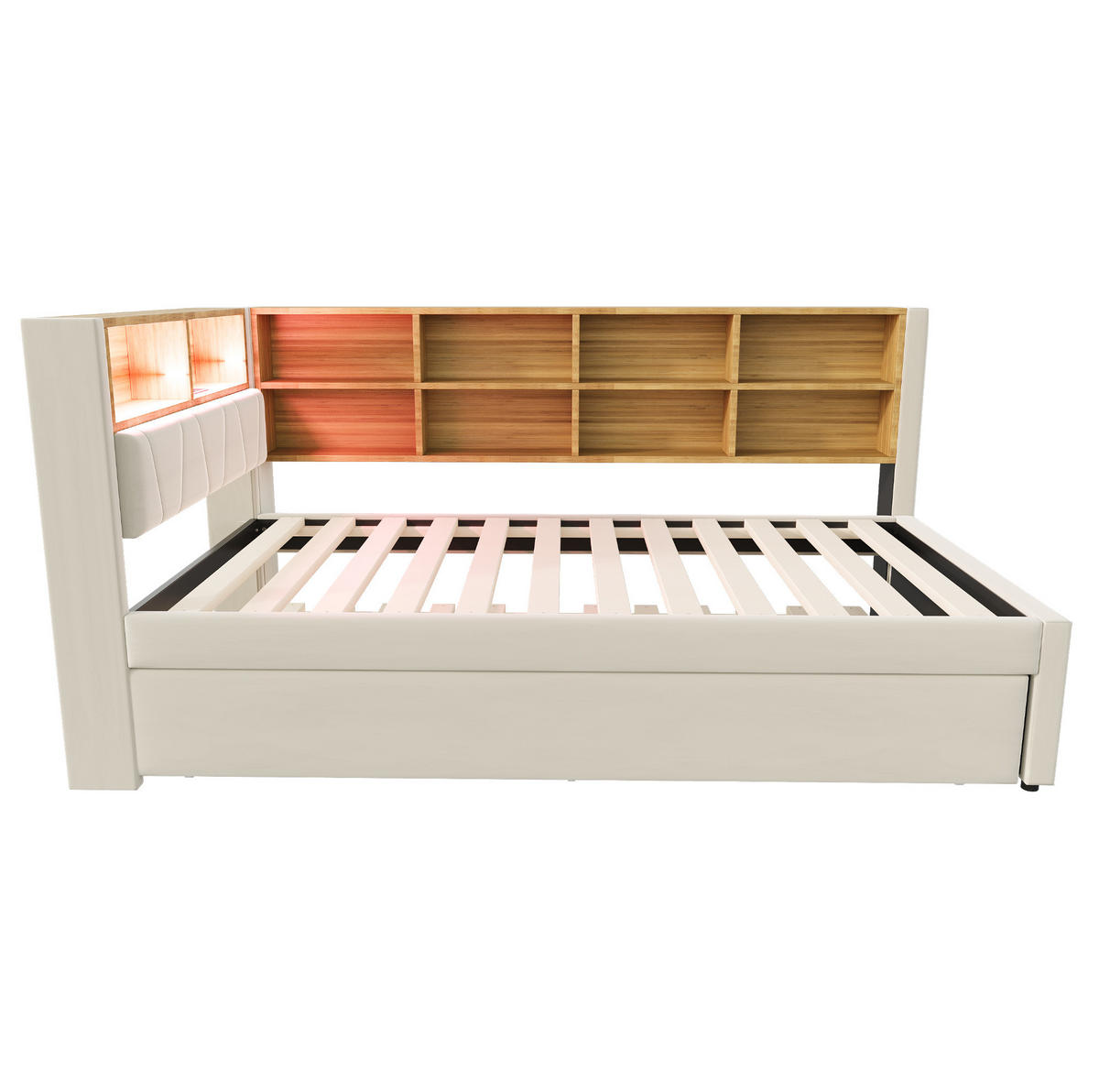 BETT 90/200 cm Beige aus Flanell mit Bett und LED - Beige, Textil (90/200cm) - OKMYHOME