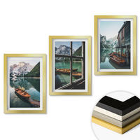 WANDBILDER 3er Set - 20x30 cm Goldrahmen - Bootshaus am Bergsee - Goldfarben, Kunststoff (20/30cm) - ArtPrintCave