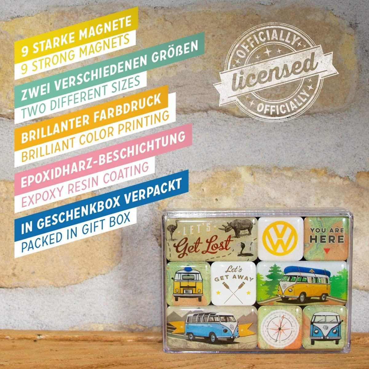 MAGNETSET 9-teilig Volkswagen VW Bulli Let's Get Lost - Multicolor, Metall (9/7/2cm) - Nostalgic-Art