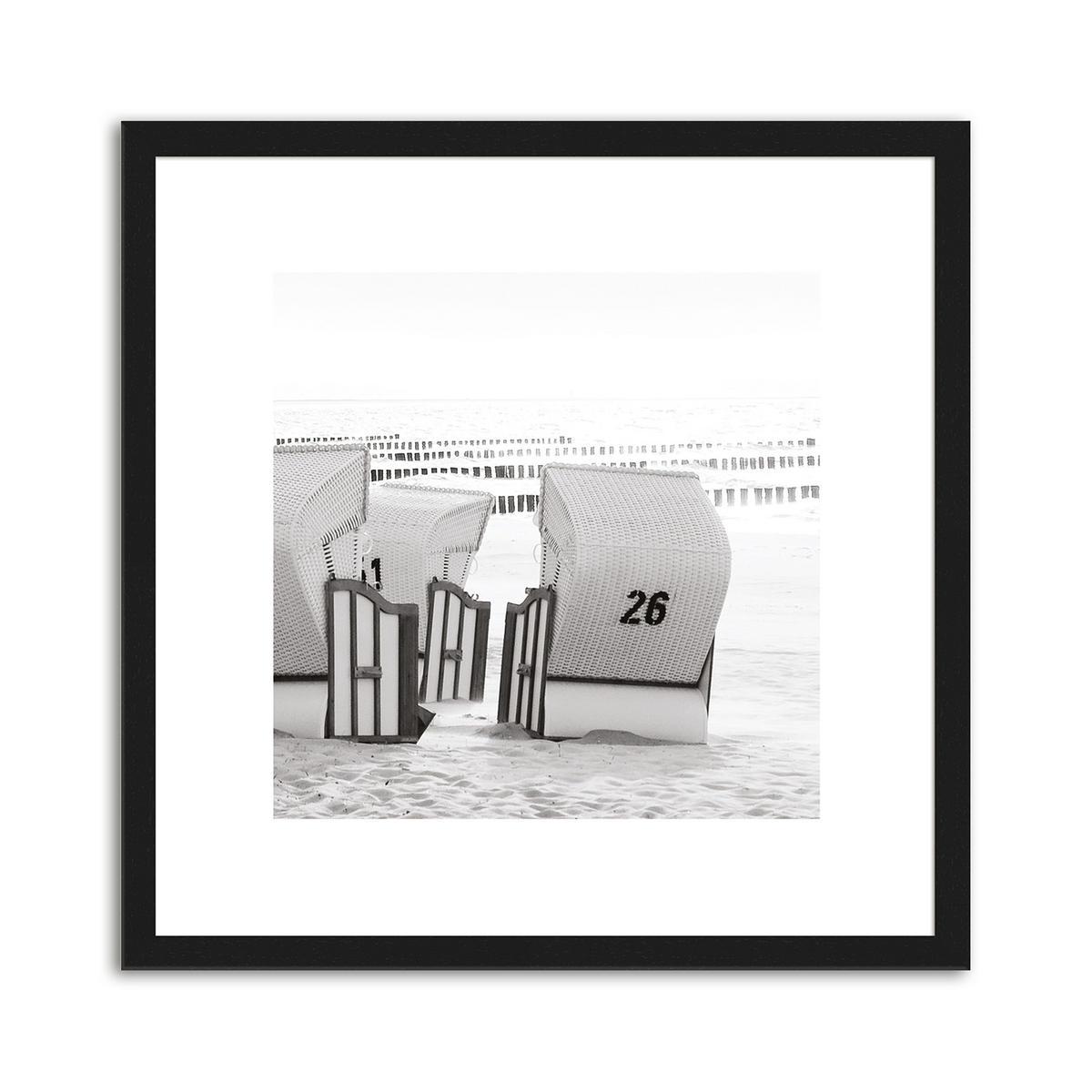 BILDER-SET mit Rahmen 4 x 30x30 cm Strand Meer schwarz weiß - Weiß, Holz (30/30cm) - artissimo