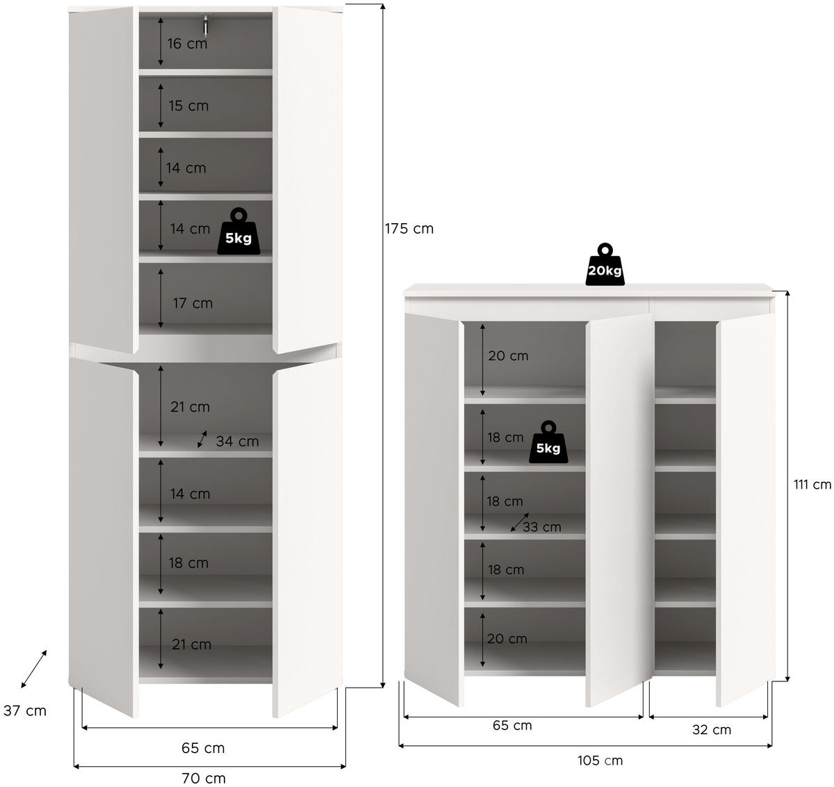 UNIVERSALSCHRANK Scarpa weiß 140/175/37 cm - Weiß, Holzwerkstoff (140/175/37cm) - Xonox