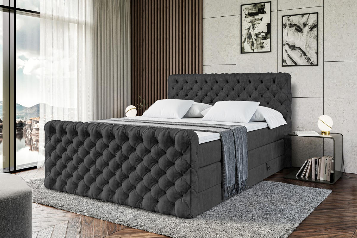 BOXSPRINGBETT BOXI8-Z KING - 160x200 - H3/H4 - Schwarz - Schwarz, Holzwerkstoff (160/200cm) - ALTDECOR