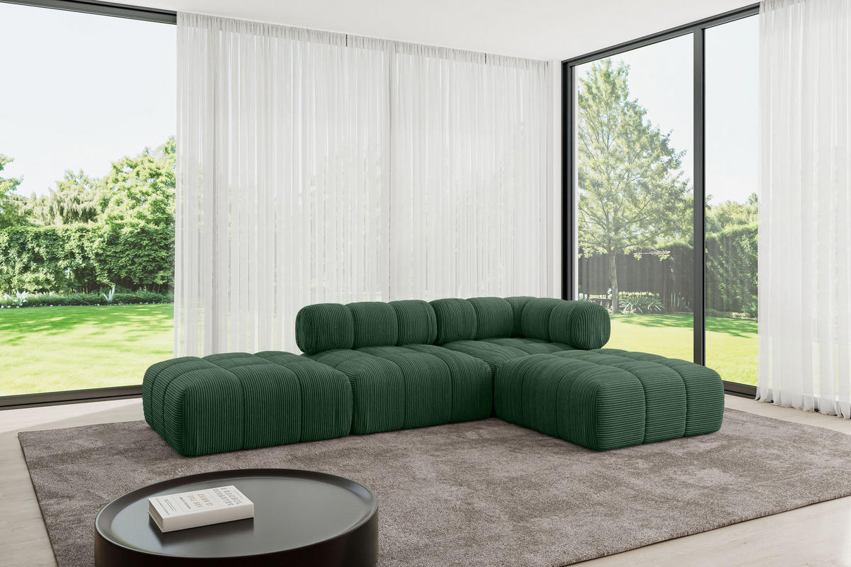 ECKSOFA modulares Sofa Kerru-L1 - 285x190x70 cm Grün Cord - Grün, Holzwerkstoff/Textil (285/190cm) - ALTDECOR