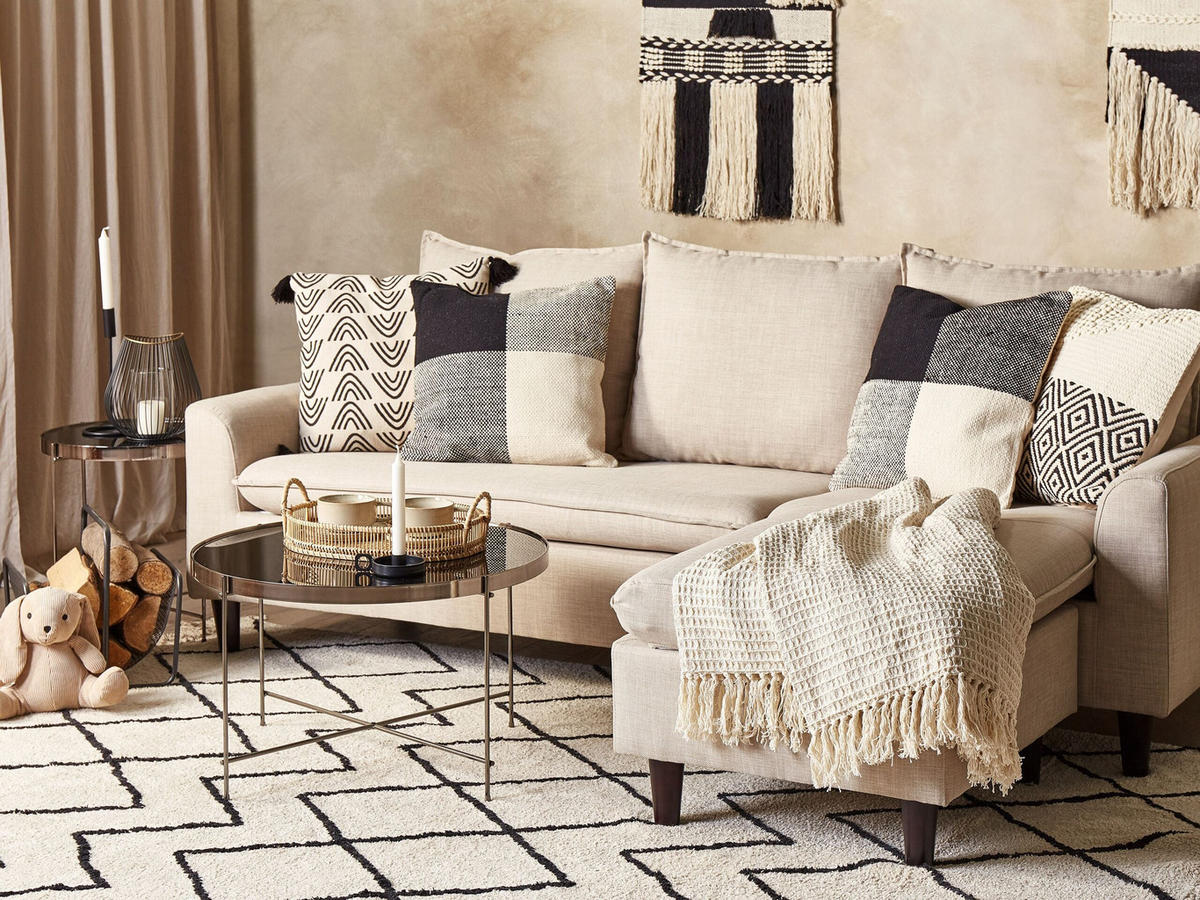 DEKOKISSEN 2er-Set Hellbeige 45/45 cm Laelia - Beige/Schwarz, Naturmaterialien (45/45cm) - Beliani