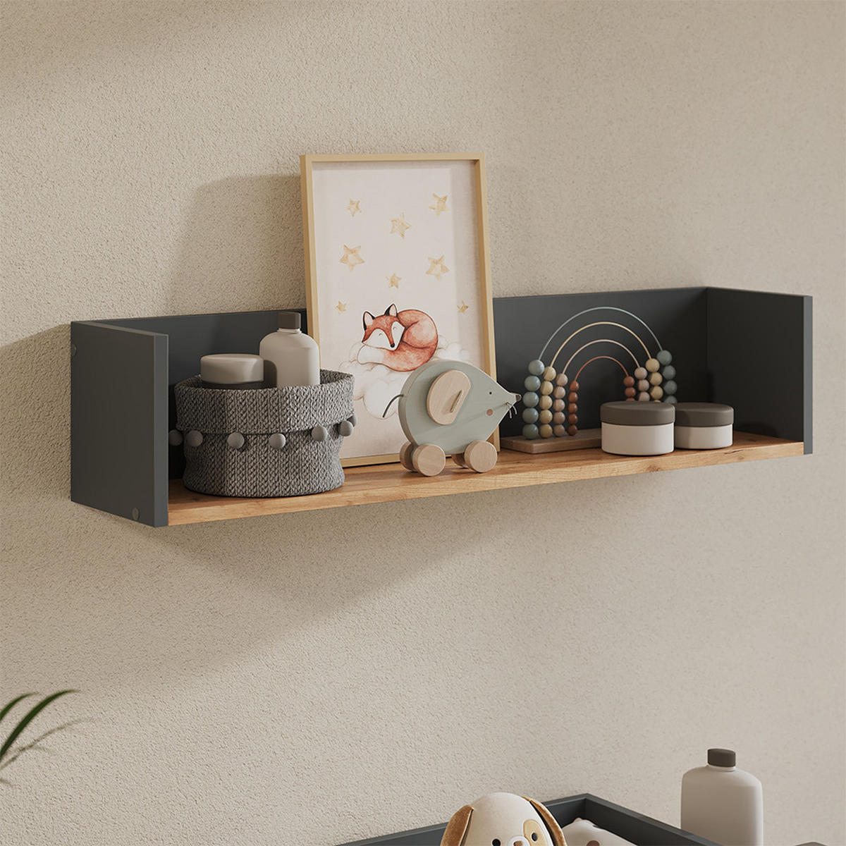 NÁSTĚNNÁ POLICE Viktor Antracit/zlatý dub - medově dubová/antracitová, kompozitní dřevo (93.4/20/20cm) - Vicco