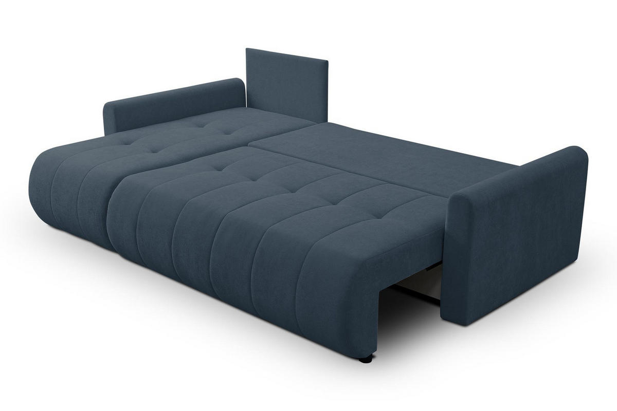 ECKSOFA Sprento Dunkelblau, in Chenille-Stoff, mit Schlaffunktion und Bettzeugfach - Blau, Holzwerkstoff/Textil (230/149cm) - Bettso