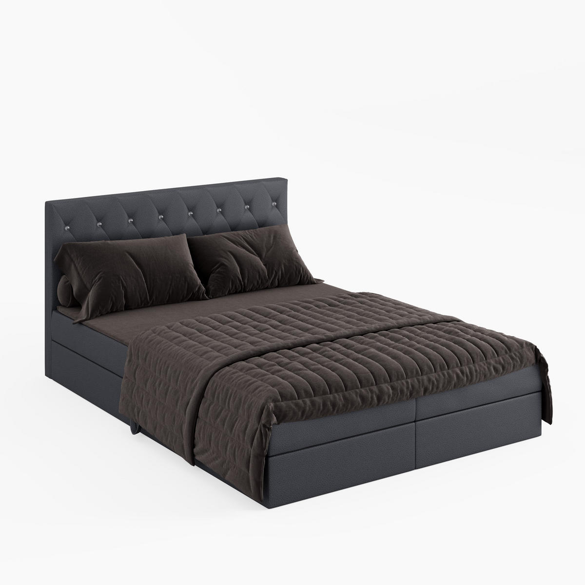 BOXBETT CRYSTAL 160/200 cm, in Grau, Velours-Stoff, Bettkasten, Matratze, Topper - Grau, Textil (160/20cm) - Barchello