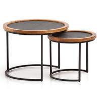 COUCHTISCH Set – 2-teilig Rund Mango Massivholz Steinoptik Metall Braun Anthrazit - Schwarz/Braun, Holz/Metall (60/60/46cm) - KADIMA DESIGN