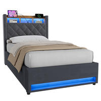 POLSTERBETT 90/200 cm in Dunkelgrau Samt mit Bettkasten, LED-Beleuchtung und USB-Anschluss - Dunkelgrau, Holzwerkstoff/Textil (90/200cm) - CHICFURN