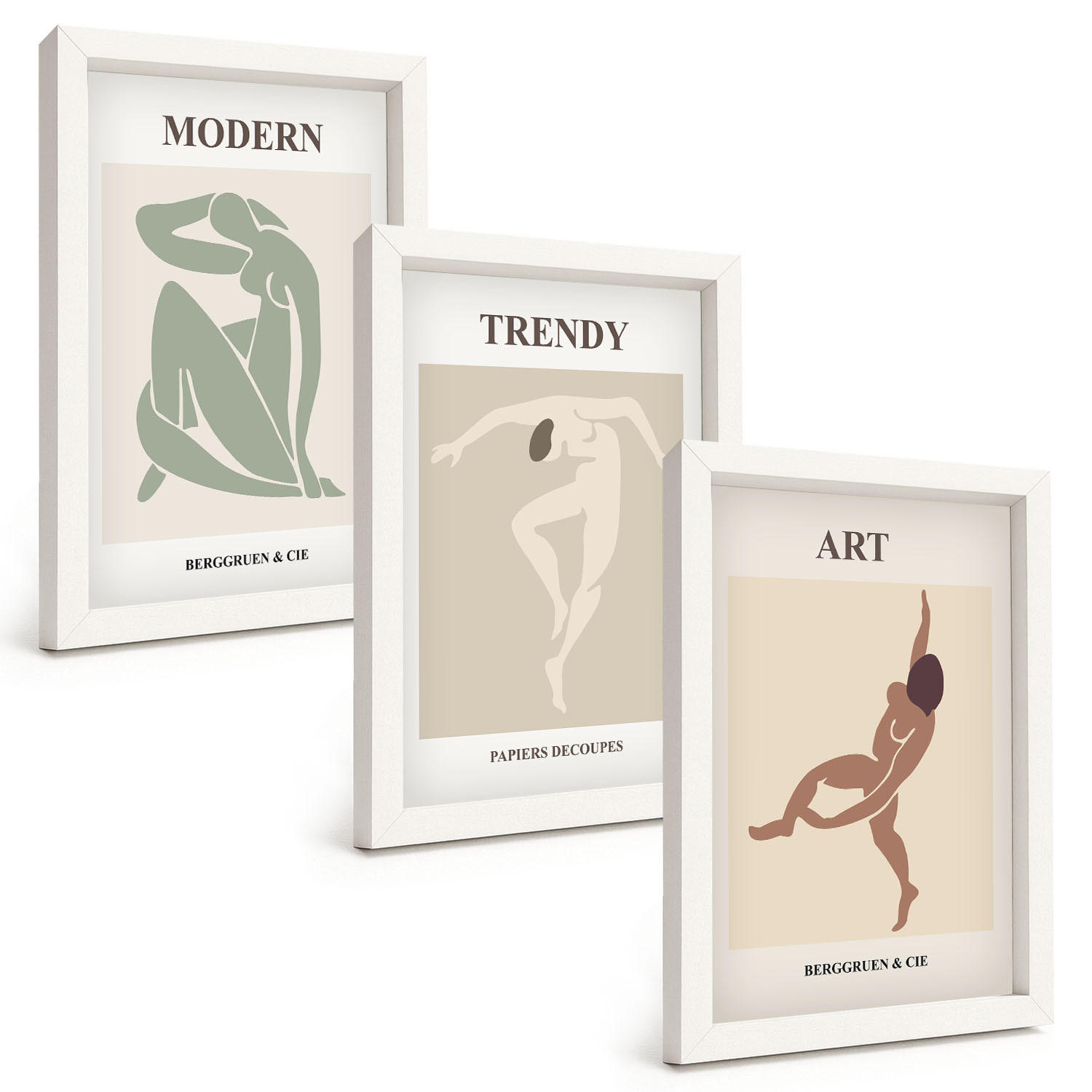 BILDER SET 3er Set - 20x30 cm Weißer Rahmen - Stilvolle Charaktere im Minimalismus - Weiß, Kunststoff (20/30cm) - TULUP