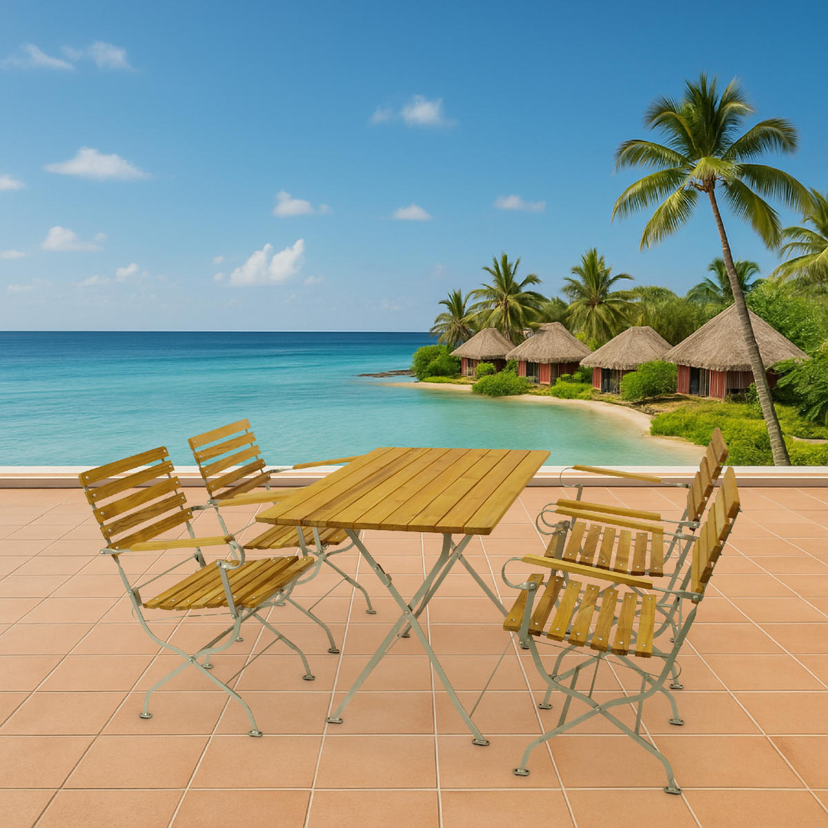 ESS-GRUPPE Townsville 5-teilig, Gartenmöbel Set - Flachstahl - Robinienholz - Gartenset Tisch und Stühle - hellgrau - Grau, Holz - TPFGarden