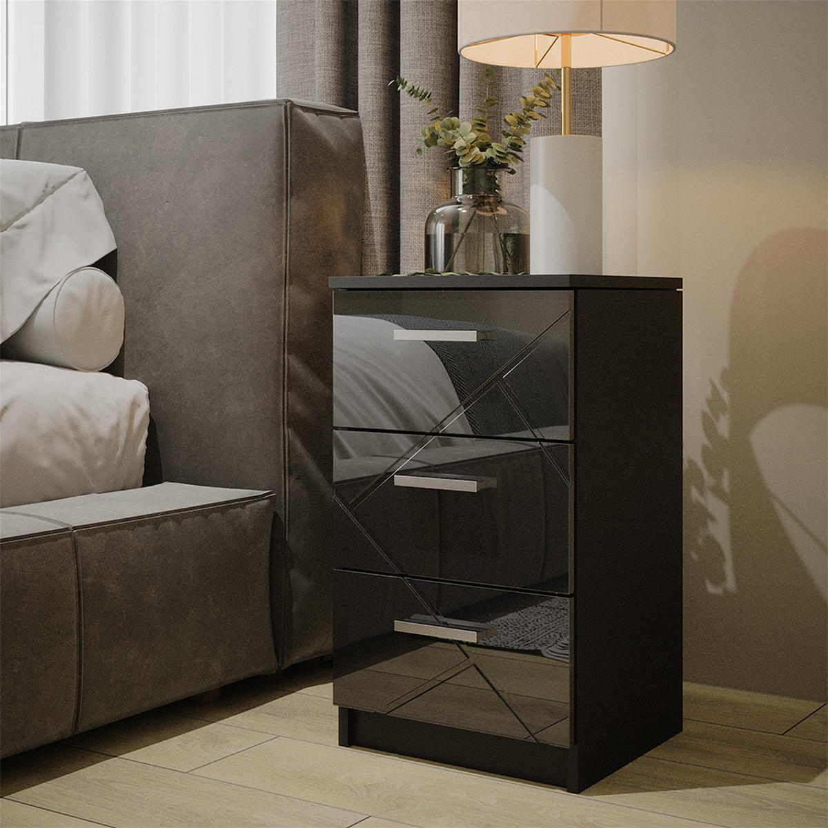 NACHTTISCH Irma Schwarz 37.6 x 66 cm - Schwarz, Holzwerkstoff (35.5/66/37.6cm) - Vicco