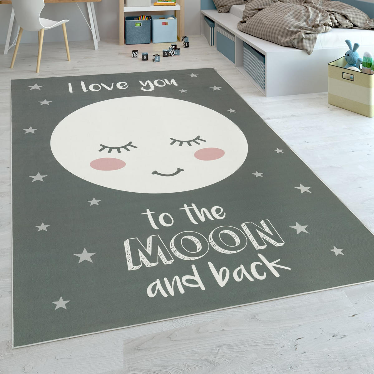 KINDERTEPPICH Mond Kinderzimmer schmutzabweisend Grau Rechteckig 80x150 - Grau, Textil (80/150cm) - KADIMA DESIGN