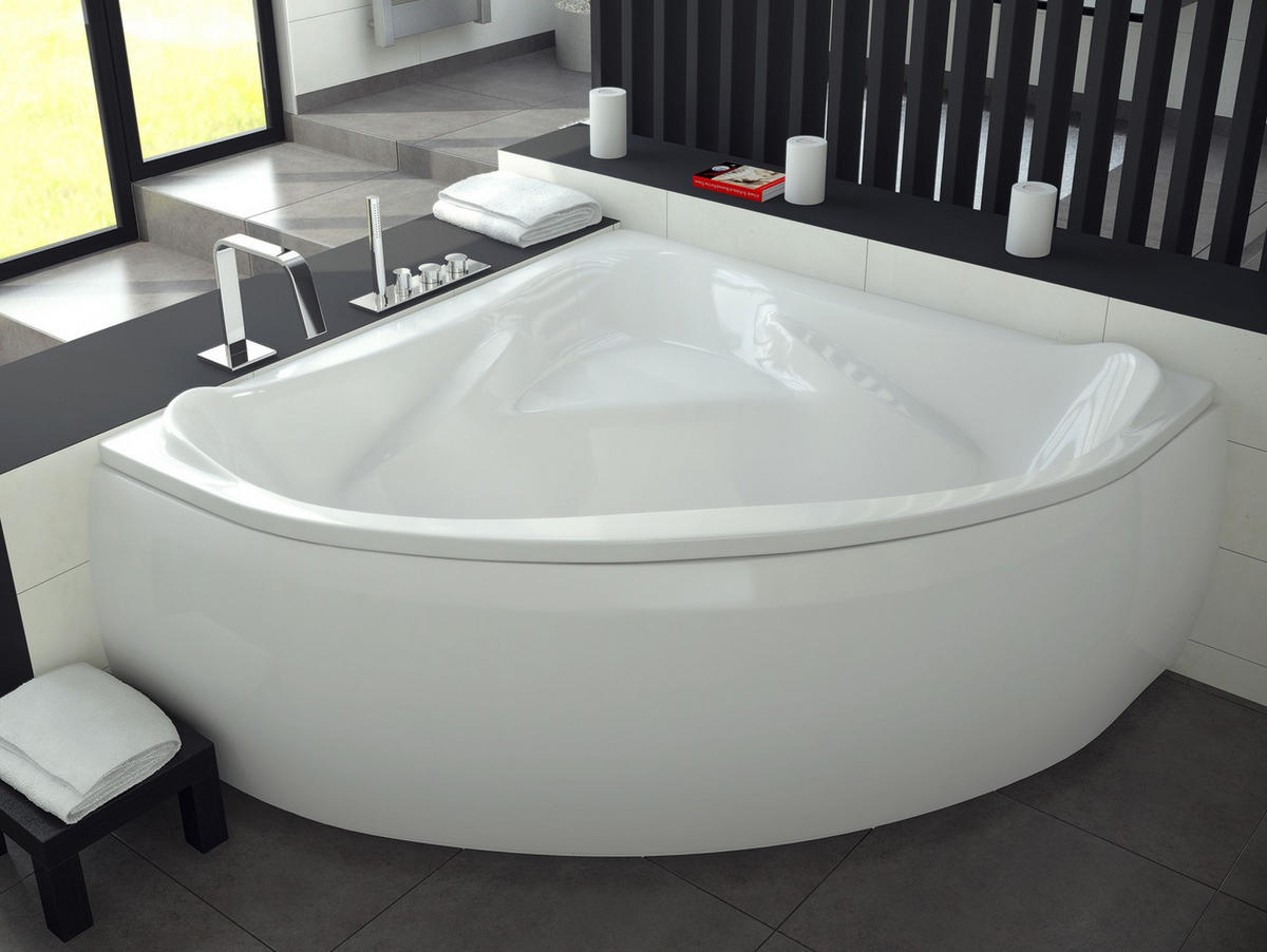 BADEWANNE Eckwanne EWA 134/134 mit Schürze Ablauf Füße - Weiß, Kunststoff (134/57.5/134cm) - bad land