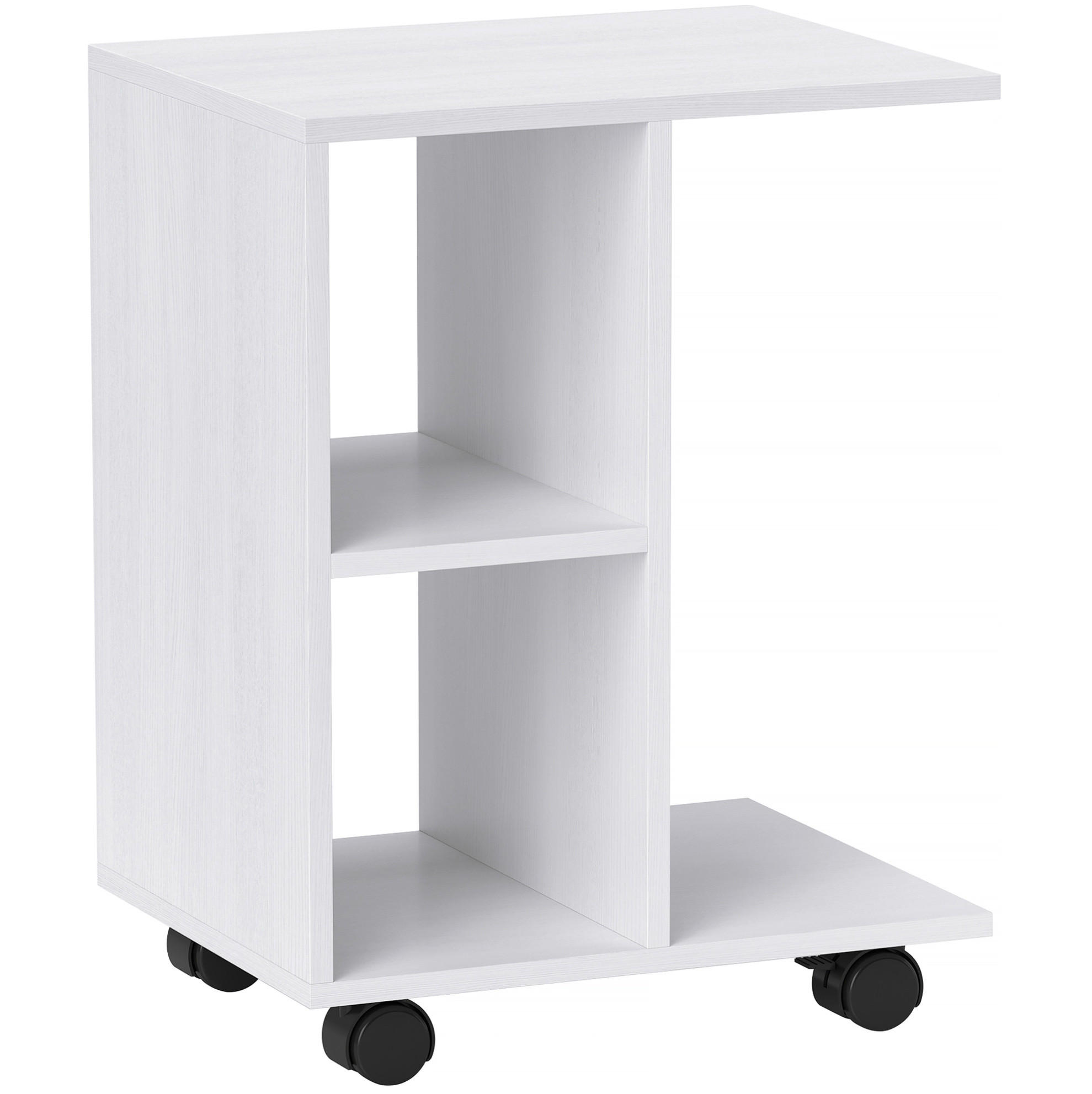 BEISTELLTISCH C-Form 45/35/58 cm Weiß aus Spanplatte mit Rollen - Weiß, Holzwerkstoff (45/35/58cm) - OKWISH