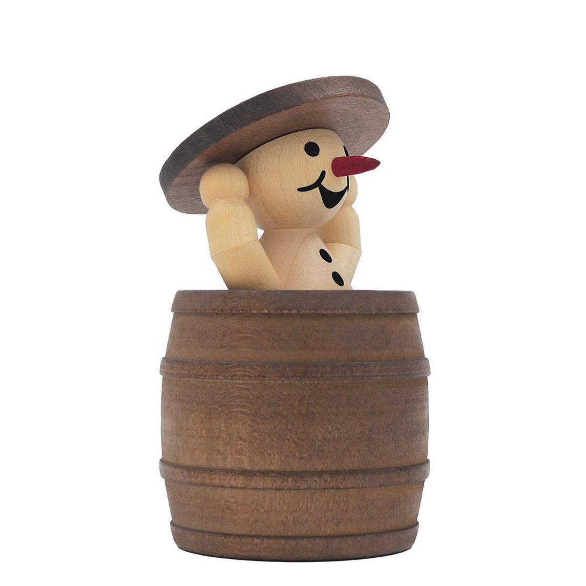 HOLZFIGUR Schneemann Junior im Fass stehend mit Deckel 8 cm - Multicolor, Holz (5/1/0.1cm)