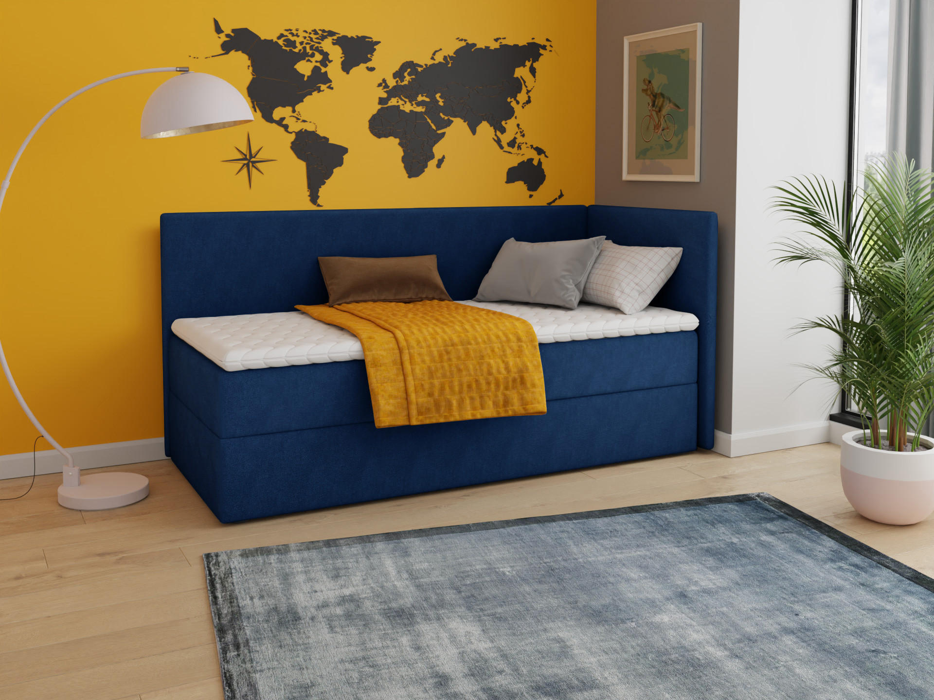 BOXBETT Flame - 100x200 - blau (Kronos 09, Velvet - Kronos) - Blau/Schwarz, Holz/Holzwerkstoff (100/200cm) - Sofnet