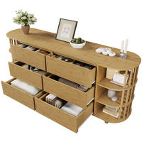 SIDEBOARD aus MDF und Bambus 160x40x75 cm Eiche mit 6 Schubladen, offenen Regalen und höhenverstellbaren Füßen - Naturfarben, Holzwerkstoff (160/75/40cm) - Modfu