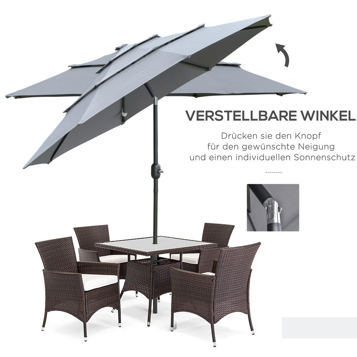 SONNENSCHIRM, Polyester, Stahl, ABS, Dunkelgrau - Dunkelgrau, Metall (265/265cm) - Outsunny