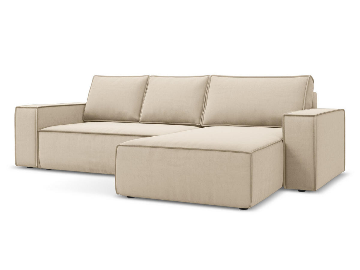 ECKSOFA mit Schlaffunktion Samt Stoff Beige - Beige/Creme, Kunststoff/Textil (290/185cm) - Makamii