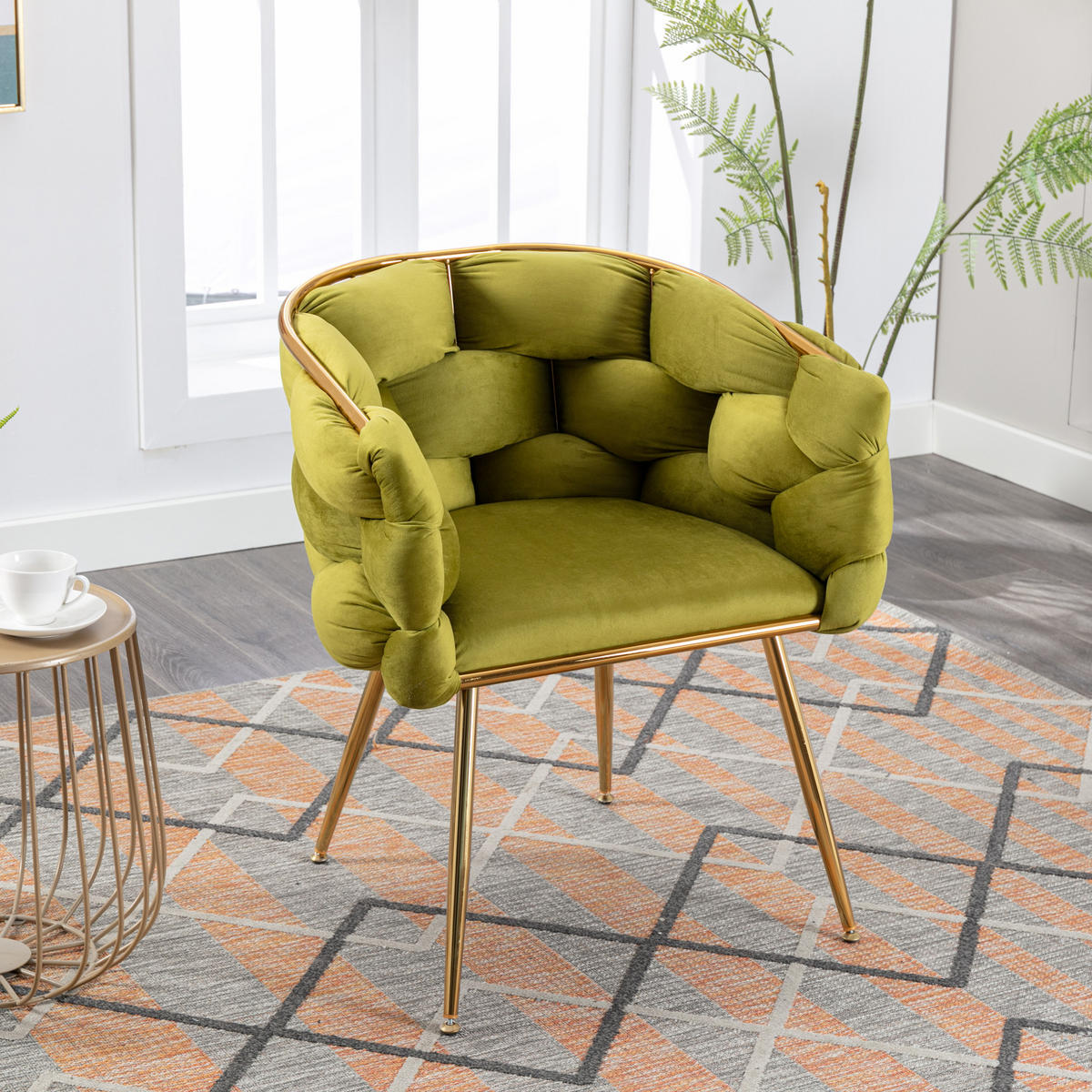 SESSEL Samt Olivgrün mit Metallgestell für Schlafzimmer, Wohnzimmer, Esszimmer - Olivgrün, Textil/Metall (73/75/56cm) - WISHDOR