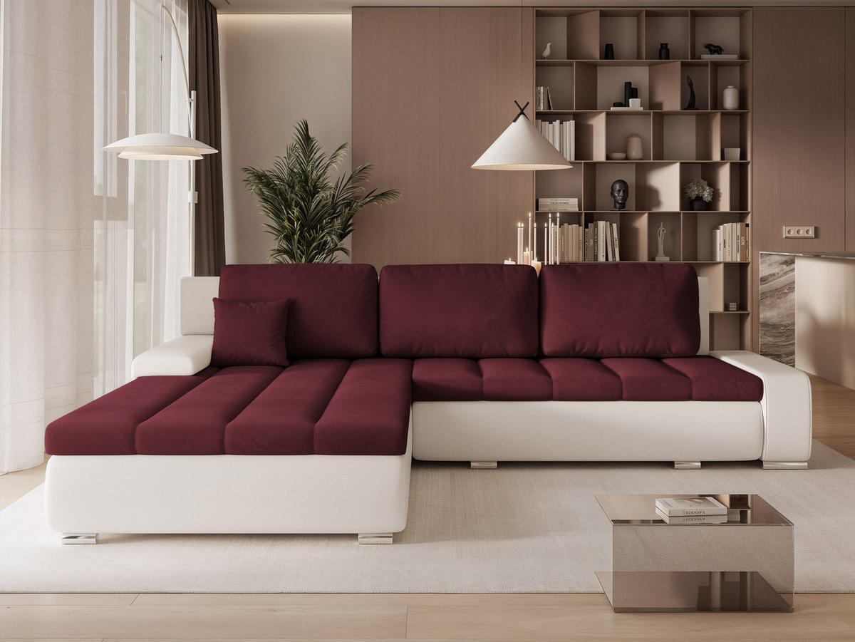 ECKSOFA VELANO mit Schlaffunktion und Bettkasten Creme/Rot - Rot, Holzwerkstoff/Kunststoff (250/90cm) - Idohome