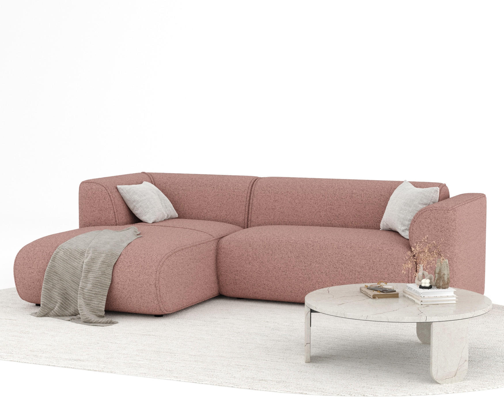 Thumbnail - Maison de Reve Ecksofa, Rosa, Textil, 4-Sitzer, Füllung: Schaumstoff, L-Form, 253x153 cm, Oeko-Tex® Standard 100, Herges...