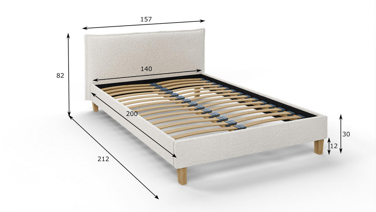 POLSTERBETT Arles 140/200 cm Boucle-Stoff - Hellbraun/Weiß, Holz/Textil (140/200cm) - S-Style Möbel