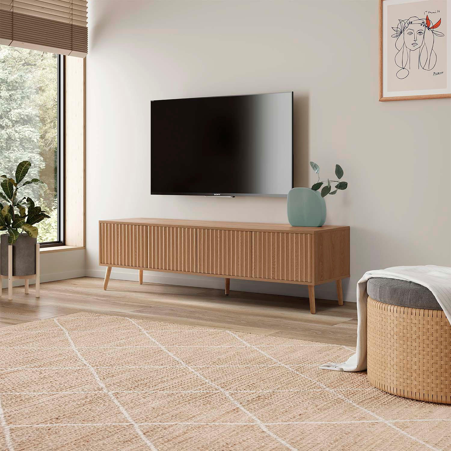 Thumbnail - VS Venta-stock Tv-Element, Honigeiche, Holzwerkstoff, Rechteckig, 160x45x40 cm, Wohnzimmer, Wohnwände, Lowboards, Lowboa...