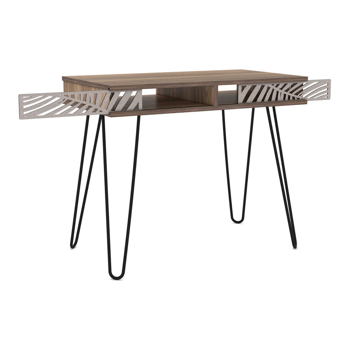 SCHREIBTISCH Tinn - Walnussfarben/Schwarz, Holzwerkstoff/Metall (50/94/73cm) - [en.casa]