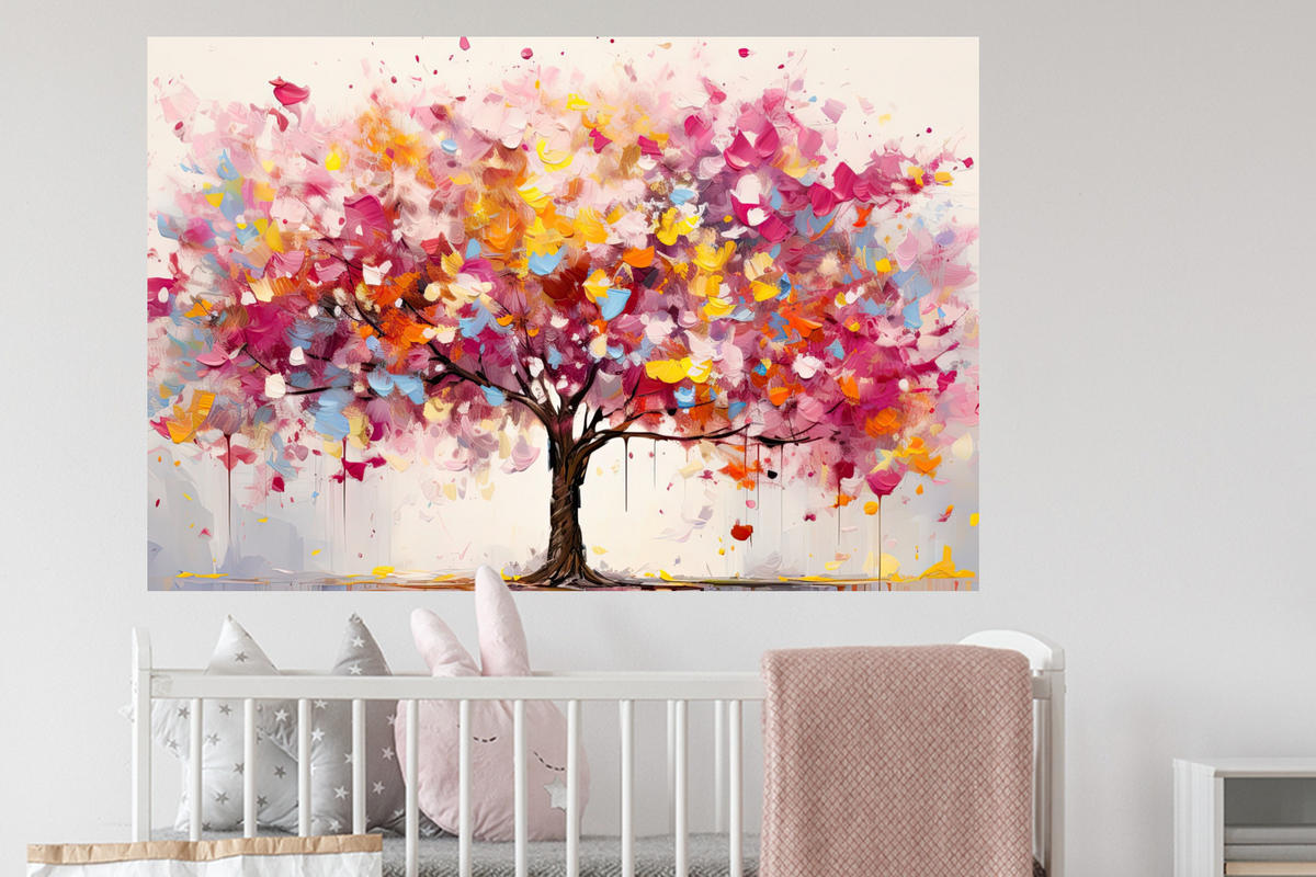 WANDTATTOO Aquarell - Baum - Kunst - Abstrakt 120x80 cm - Multicolor, Kunststoff (120/80/0.1cm) - MuchoWow
