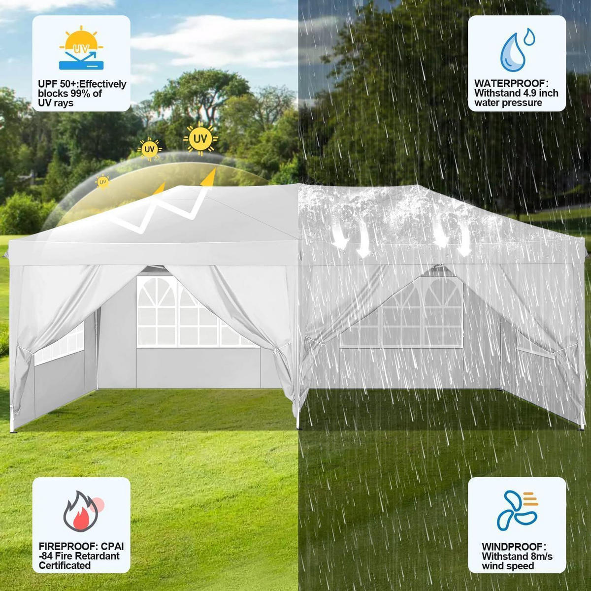 FALTPAVILLON 3x6m Weiß mit 6 Seitenwänden - Weiß, Textil (300/275/600cm)