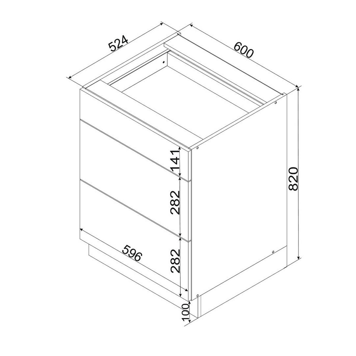 UNTERSCHRANK D60S3 - KENDRO - 3 Schubladen für effiziente Organisation - Schwarz/Weiß, Holz/Metall (60/82/52.4cm) - ROYAL24_MARKT