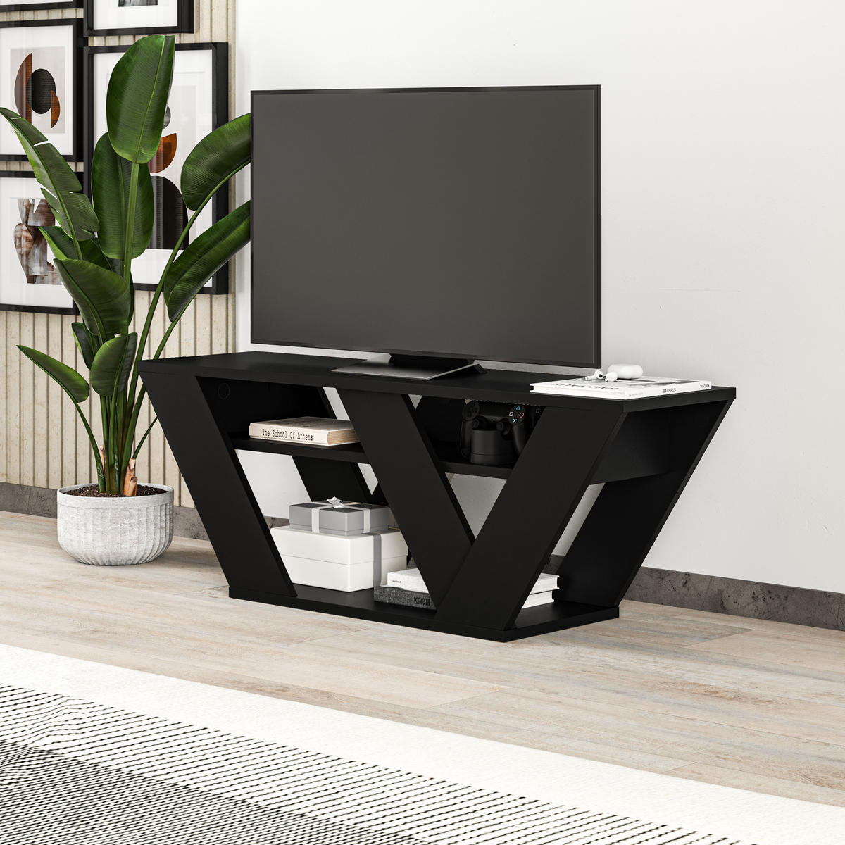 TV-LOWBOARD Pipralla Schwarz 110/30/40 cm - Schwarz, Holzwerkstoff (110/40/30cm) - Decortie