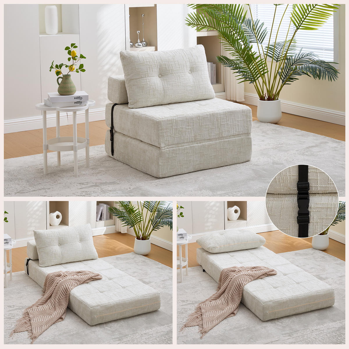 STOFFSOFA Beige Kissen, klappbar 79 x 180 cm - Beige, Textil (79/57/79cm) - PARAFTA HOME