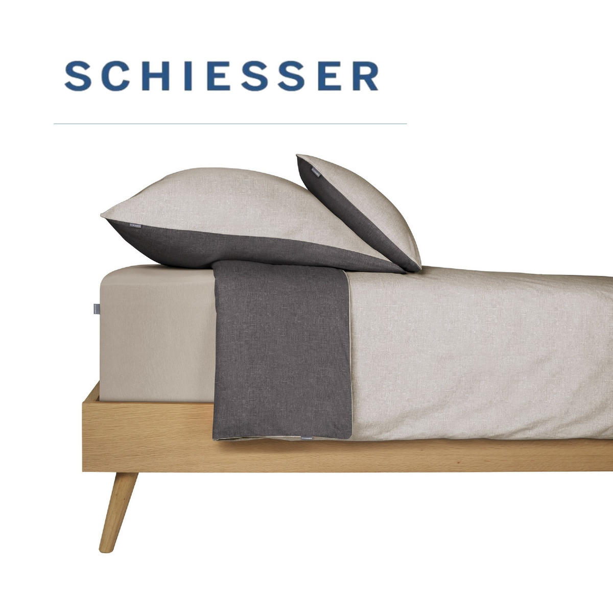 BETTWÄSCHESET Doubleface Feinbiber 2-teilig 135x200 cm Hellgrau-Dunkelgrau - Dunkelgrau, Textil (135/200cm) - SCHIESSER