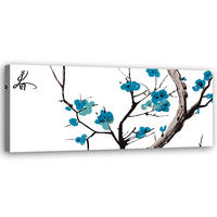 WANDBILD blauer kirschbaumzweig - Blau, Textil (90/30cm) - Feeby