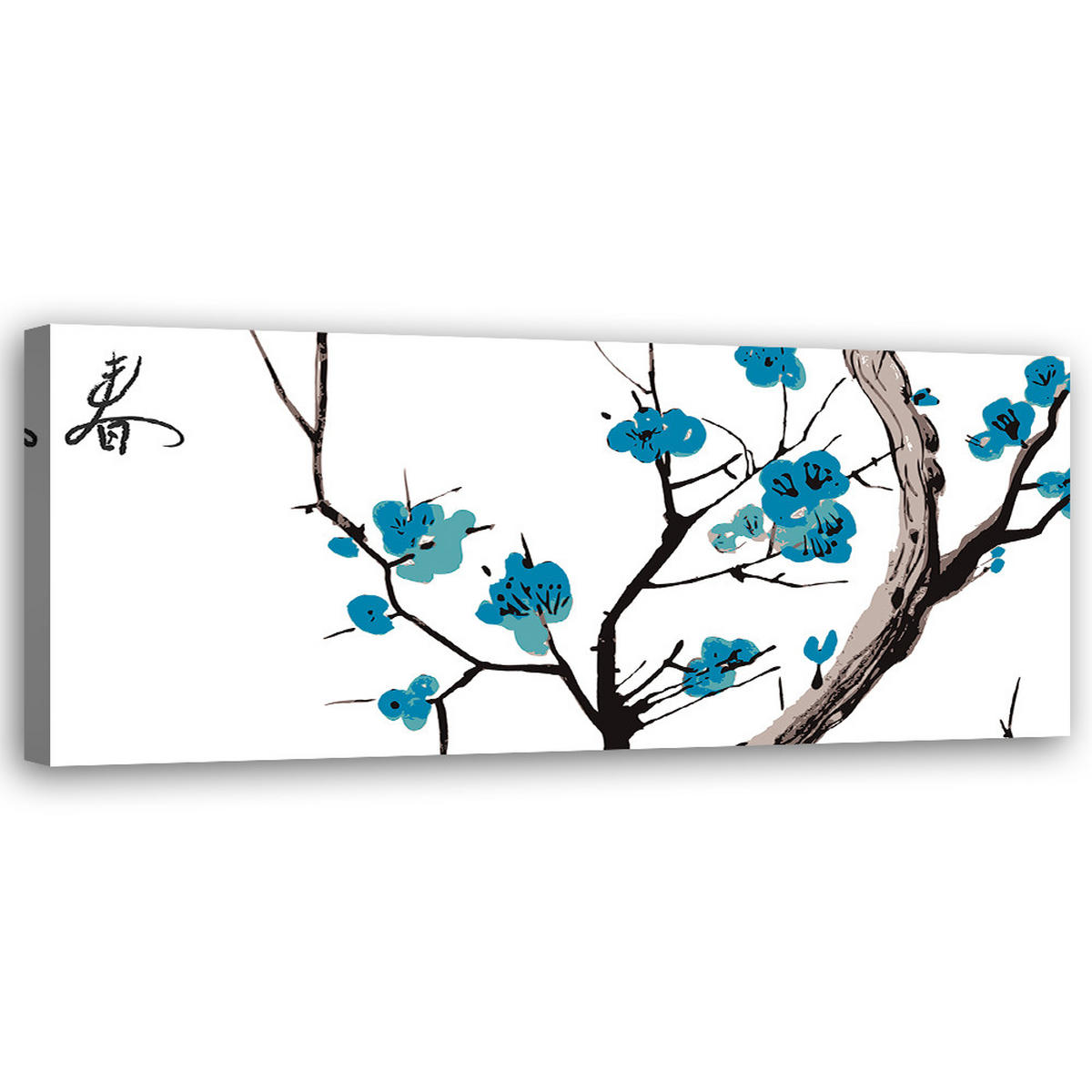 WANDBILD blauer kirschbaumzweig - Blau, Textil (90/30cm) - Feeby