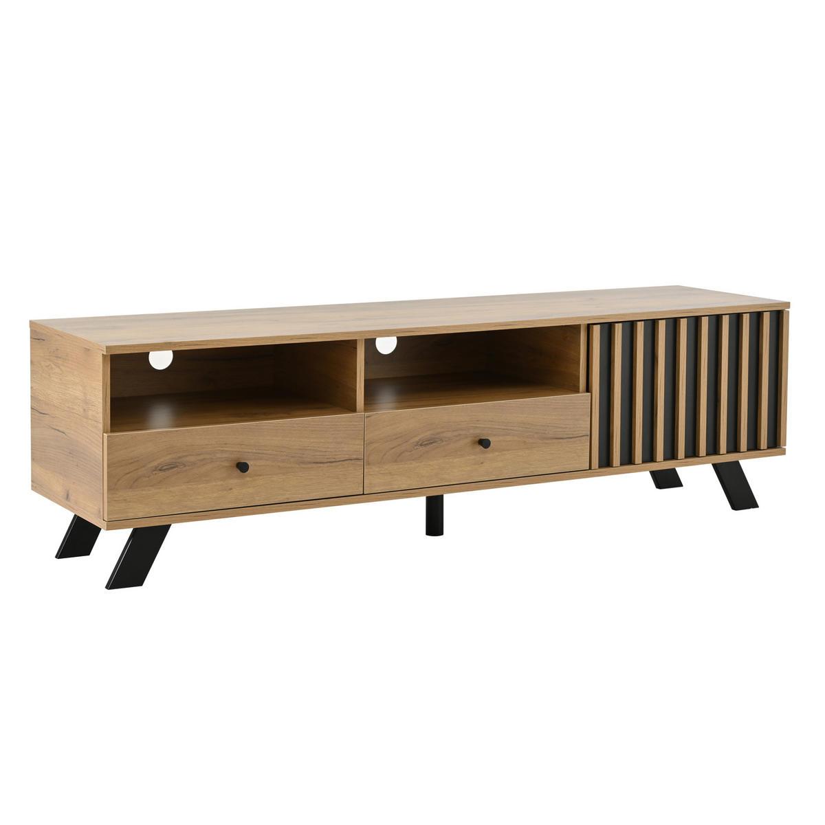 LOWBOARD 150/38/44 cm aus Spanplatte mit 2 Schubladen und Schrankfach Naturfarben/Schwarz - Naturfarben, Holzwerkstoff (150/44/38cm) - Modenvie