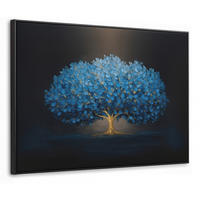 LEINWAND Bilder mit Rahmen - Baum - Blau - Blätter - Pinselstriche - 100x70 - Blau, Textil (100/70cm) - MuchoWow