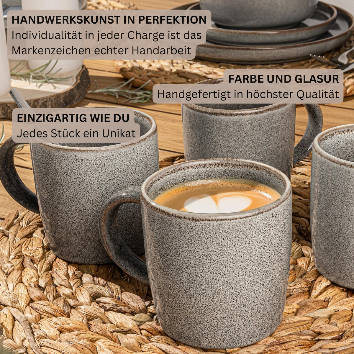 KAFFEEBECHER SET KAIRO GRAPHIT - 6 teilig aus Steingut - Braun, Keramik (0.4L) - Sänger
