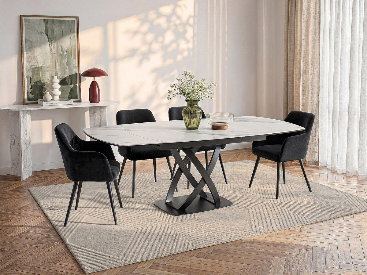 ESSTISCH - 4 Personen, 6 Personen, 8 Personen - Glas, Keramik - Schwarz, Weiß LIOMELI - Schwarz/Weiß, Glas/Keramik (90/165/76cm) - Vente-Unique