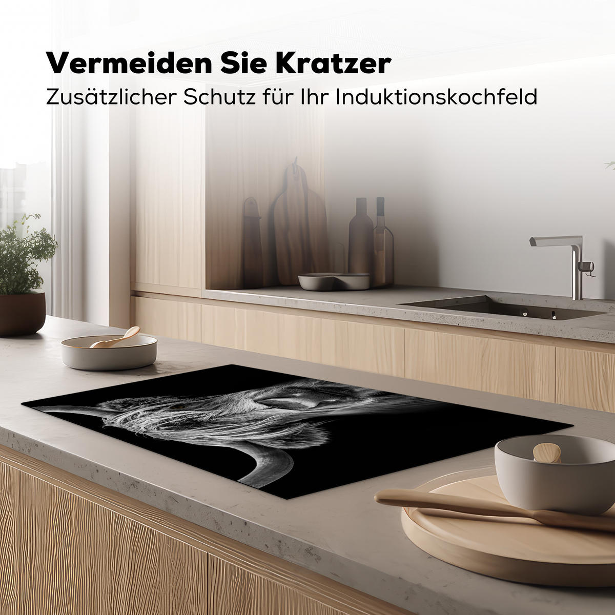 HERDABDECKPLATTE Schottischer Highlander - Hörner - Schwarz - Weiß - Kuh - Wild - Tiere Ceranfeldabdeckung 85x52 cm - Schwarz, Kunststoff (85/52/0.2cm) - MuchoWow