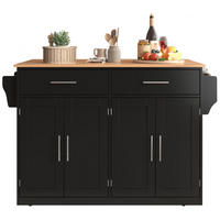 KÜCHENINSEL 120x70x91.5cm Schwarz mit Falttisch,Doppeltüren & Rollen/Füßen - Schwarz, Holzwerkstoff (120/91.5/71cm) - Modfu