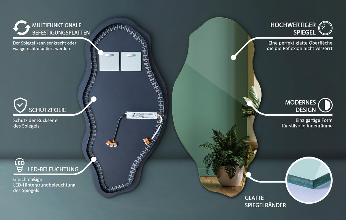 LED-SPIEGEL 45x90 cm Neutralweiß 4000K - Hellblau, Glas (90/45/0.4cm) - TULUP